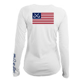Crossed Hooks Flag Ladies Long Sleeve UV Shirt, White | Live to Fish